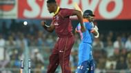 Oshane Thomas after picking up Dhawan's wicket